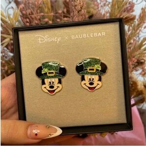 NEW IN BOX Disney x BaubleBar St. Patrick’s Day Mickey Mouse Statement Earrings
